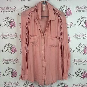 Warehouse one long sleeve corset Pink Button-Down Shirt with Sleeve Details